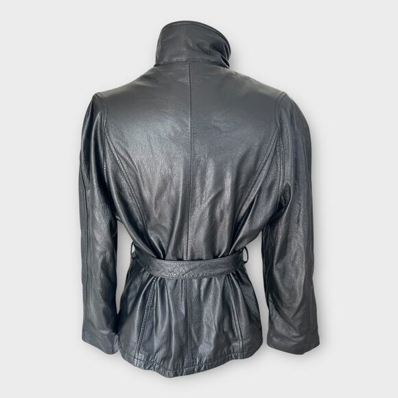 Vintage Wilsons Belted Leather Jacket Black Tie Waist Women's size Medium Edgy - Picture 6 of 14